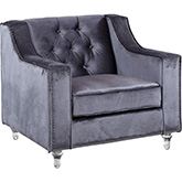 Dylan Club Chair in Tufted Grey Velvet on Round Acrylic Feet