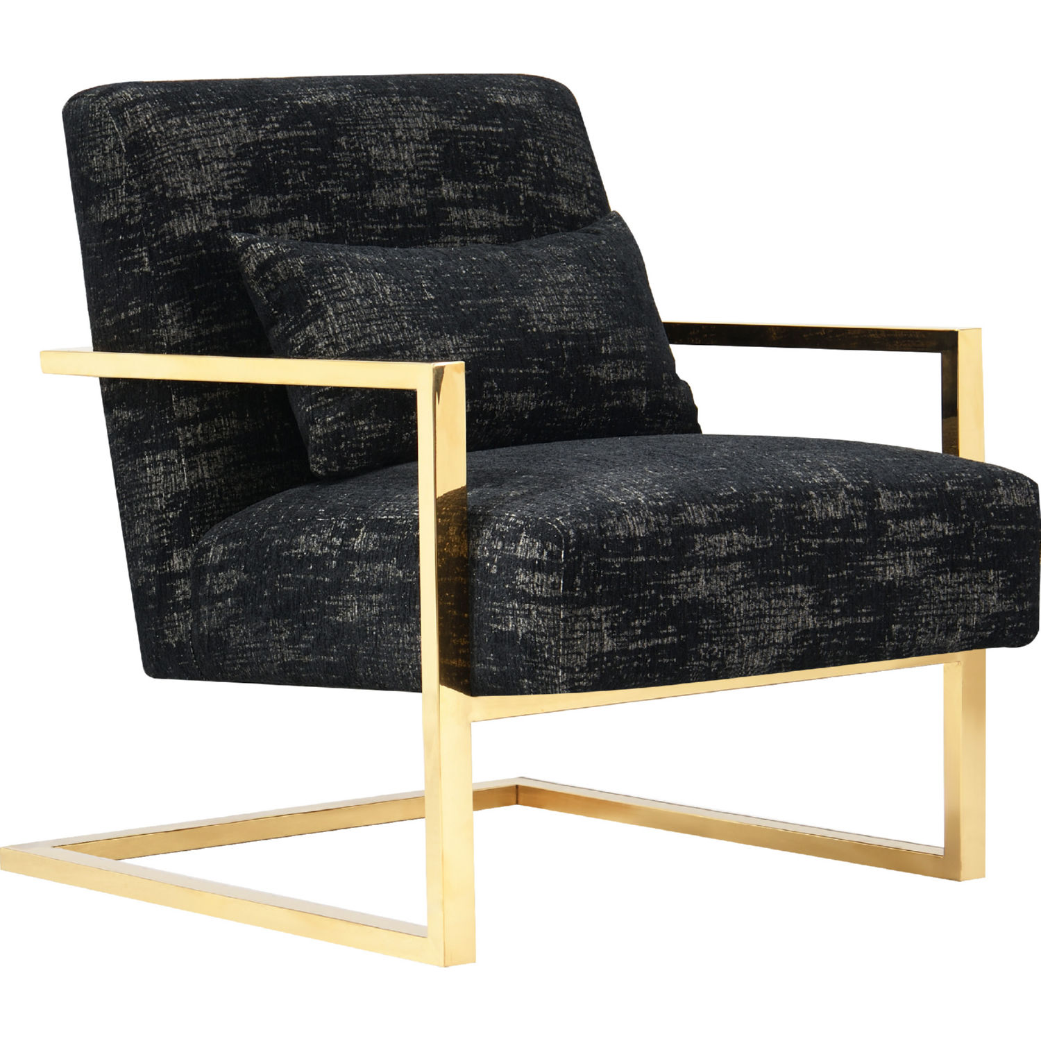 Chic Iconic Fac9135 Dr Louvre Accent Chair In Textured Black Fabric On Gold Metal Frame