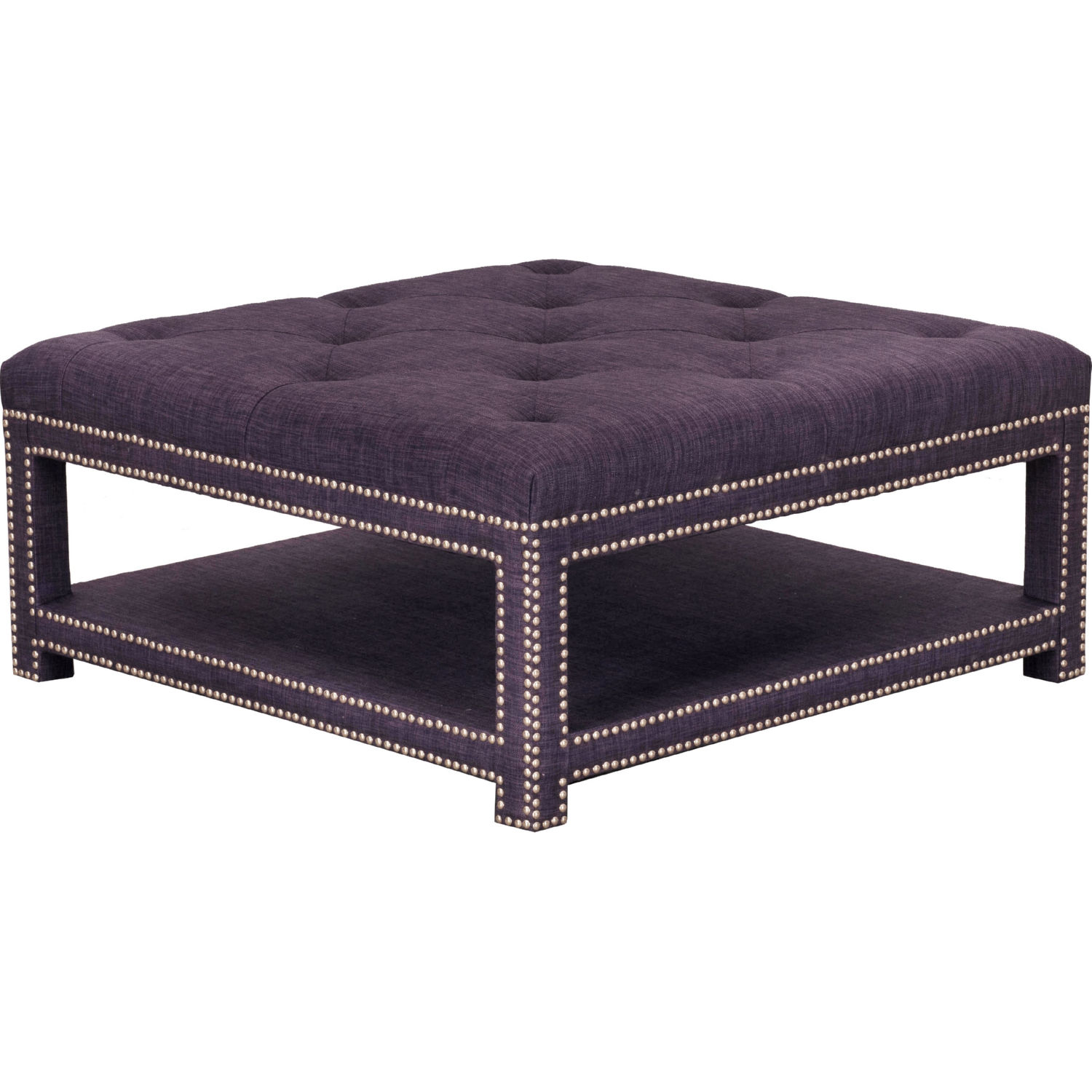 Chic Iconic Fct2785 Dr Bina Coffee Table Ottoman In Tufted Purple Linen W 2 Rows Nailhead Trim