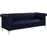 Winston Chesterfield Style Sofa in Tufted Navy Blue Leatherette w/ Nailhead