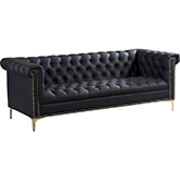 Winston Chesterfield Style Sofa in Tufted Black Leatherette w/ Nailhead