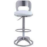 Oval Metal Back Adjustable Height Stool in Brushed Nickel & White Leatherette