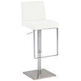Pneumatic Gas Lift Adjustable Swivel Stool in White PVC & Brushed Stainless Steel