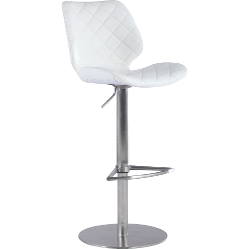 Diamond Stitching Adjustable Stool in White Leatherette & Stainless