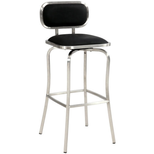 Modern Swivel Bar Stool in Black Leatherette & Brushed Stainless Steel