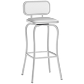 Modern Swivel Bar Stool in White Leatherette & Brushed Stainless Steel
