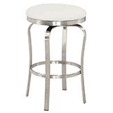Modern Backless Counter Stool in White Leatherette & Brushed Stainless Steel
