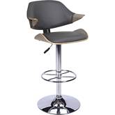 Curved Back Pneumatic Lift Swivel Stool in Gray, Oak & Chrome