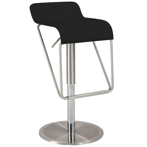 Low Back Pneumatic Gas Lift Swivel Stool in Black Leatherette & Stainless