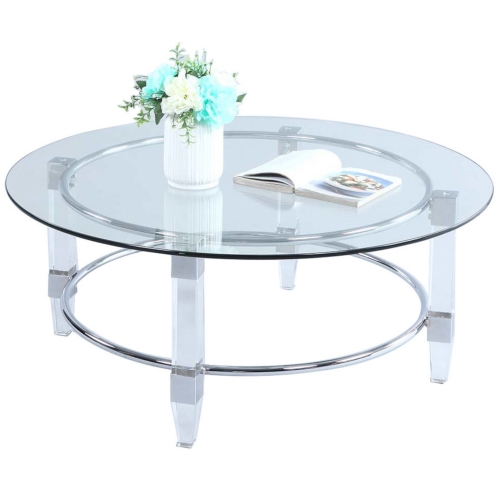 4038 Round Cocktail Coffee Table in Chrome & Acrylic with Glass Top