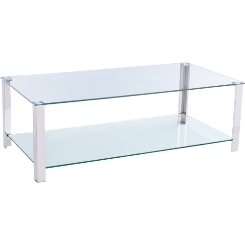 47" Coffee Table in Glass & Polished Steel with Shelf