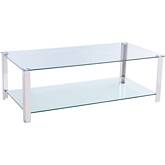 47" Coffee Table in Glass & Polished Steel with Shelf