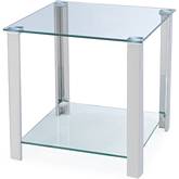 20" End Table in Glass & Polished Steel with Shelf