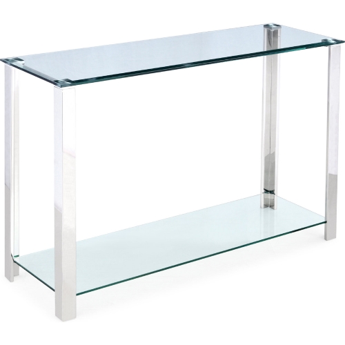 43" Sofa Table in Glass & Polished Steel with Shelf
