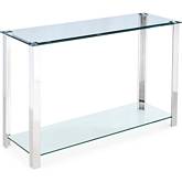 43" Sofa Table in Glass & Polished Steel with Shelf