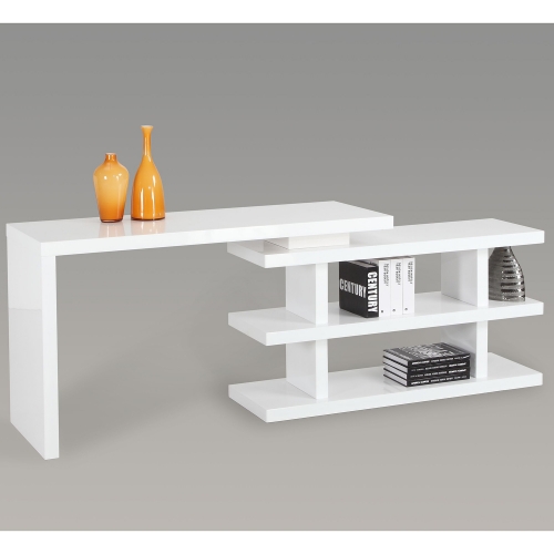 6915 Motion Home Office Desk w/Shelves in Gloss White