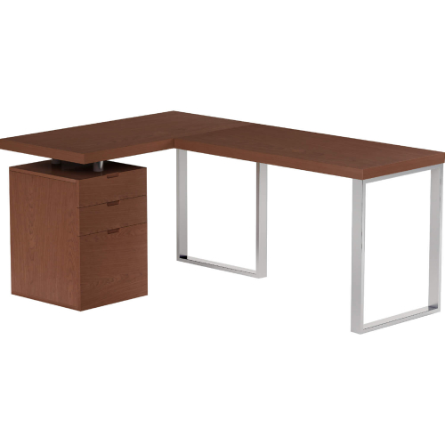6921 Reversible Desk with 3 Drawer Cabinet in Walnut Veneer & Polished Steel