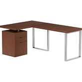 6921 Reversible Desk with 3 Drawer Cabinet in Walnut Veneer & Polished Steel
