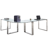 3 Piece Desk Set in Polished Stainless Steel & Glass