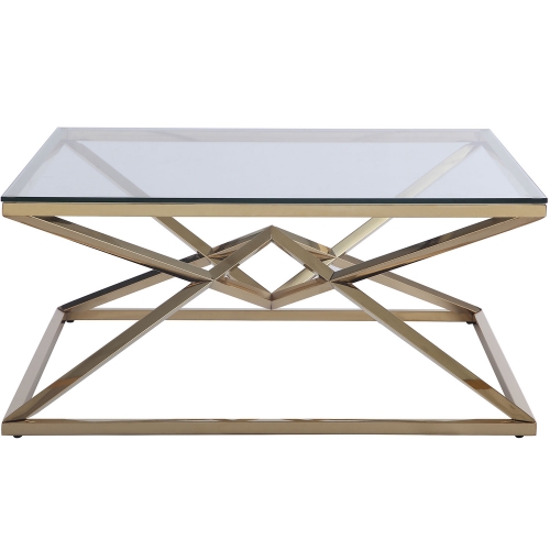 7616 Coffee Table in Mirrored Gold Stainless with Glass Top
