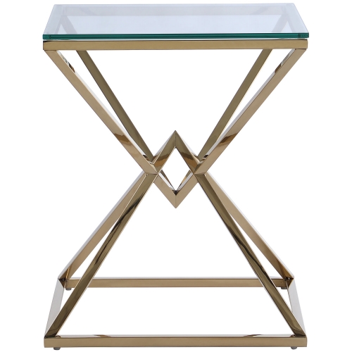 7616 Side Table in Mirrored Gold Stainless with Glass Top