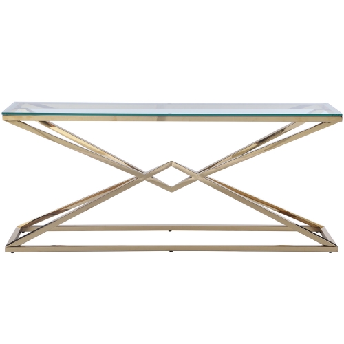 7616 Sofa Table in Mirrored Gold Stainless with Glass Top