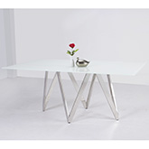 Abigail 72" Dining Table w/ Geometric Stainless Base & White Glass
