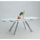 Alina 55 to 83" Extension Dining Table in Chrome & White Starphire Glass