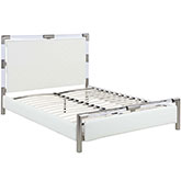 Barcelona King Bed in Acrylic, Nickel & Diamond Stitched White Leatherette