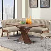 Bethany 2 Piece Dining Set in Stainless Steel, Walnut Finish & Taupe Leatherette