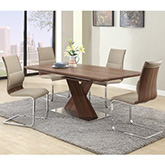 Bethany 5 Piece Dining Set in Stainless Steel, Walnut Finish & Taupe Leatherette