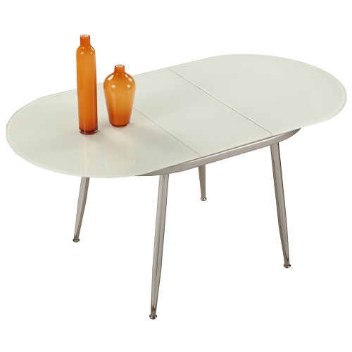 Donna Self Storing Extension Dining Table in Chrome & White Glass