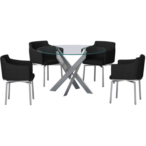Dusty 5 Piece Dining Set in Chrome & Black Leatherette