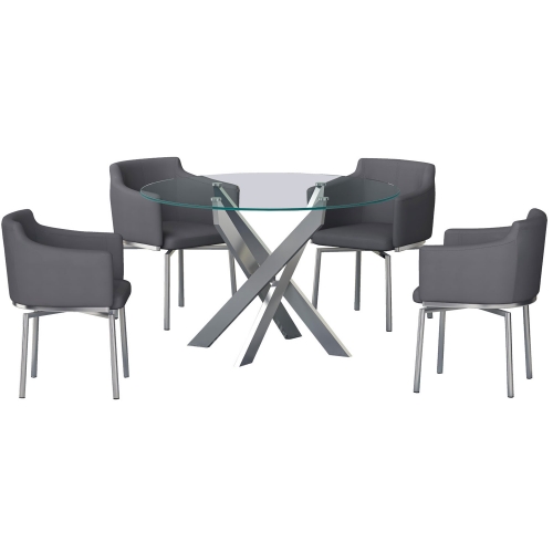 Dusty 5 Piece Dining Set in Chrome & Grey Leatherette