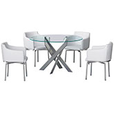 Dusty 5 Piece Dining Set in Chrome & White Leatherette