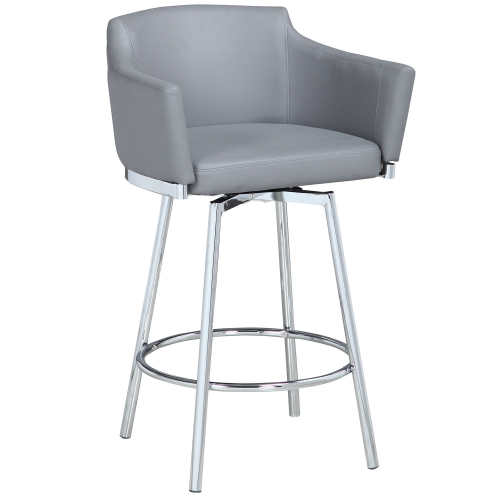 Dusty Club Bar Stool with Memory Swivel in Grey Leatherette & Chrome