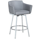 Dusty Club Bar Stool with Memory Swivel in Grey Leatherette & Chrome