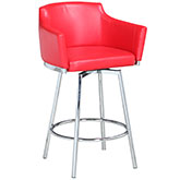 Dusty Club Counter Stool w/ Memory Swivel in Red Leatherette & Chrome