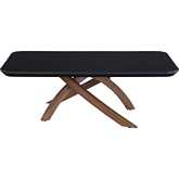 Emily Coffee Cocktail Table in Gloss Black Tempered Glass & Walnut Finish