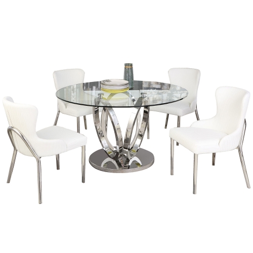 Evelyn 5 Piece Dining Set in Stainless & White Leatherette