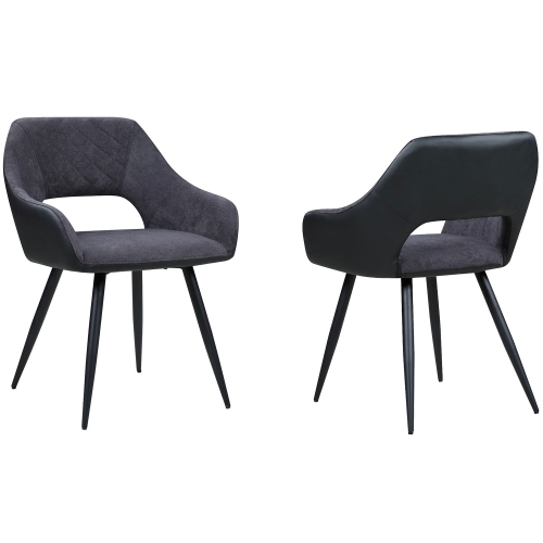 Henriet Dining Chair in Gray Fabric & Black Leatherette (Set of 2)