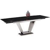 Jessy 63" to 86" Extension Dining Table in Black Marquis Marble & Brushed Stainless Steel