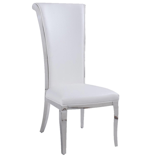 Joy Flare Back Dining Chair in White Leatherette & Stainless Steel (Set of 2)