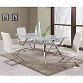Jade 5 Piece Dining Set in Stainless Steel & White w/ White Leatherette