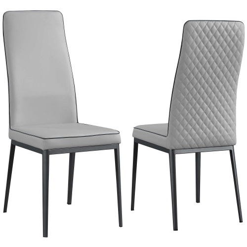Karol Dining Chair in Diamond Stitched Gray Leatherette & Black Steel (Set of 2)