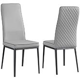 Karol Dining Chair in Diamond Stitched Gray Leatherette & Black Steel (Set of 2)