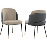 Katherine Curved Back Dining Chair in 2 Tone Gray Leatherette & Black Steel (Set of 2)