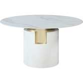 Kiana 55" Dining Table in White Marbled Sintered Stone, White & Gold