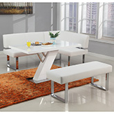 Linden Dining Nook Set in Gloss White & Polished Stainless w/ Leatherette