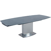 Mavis 63" Extension Dining Table w/ Stainless Pedestal & Tempered Grey Glass